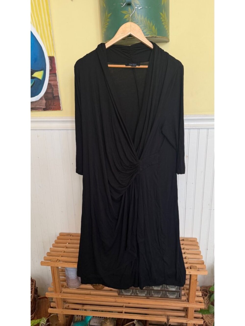 Karen Kane Black 3/4 Sleeve Drape Front Dress 2X Rayon Spandex